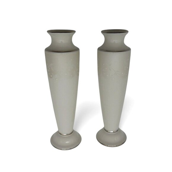 LENOX Opal Innocence Wedding Promises Bud Vase Duo Vintage 8" Tall - Picture 4 of 10